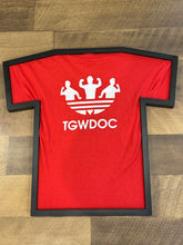 Load image into Gallery viewer, TheGuyWhoDancesOnCongress Trefoil TGWDOC Logo Tee (White Ink on Red Shirt)