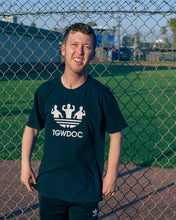 Load image into Gallery viewer, TheGuyWhoDancesOnCongress Trefoil TGWDOC Logo Tee (White Ink on Black Shirt)