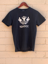 Load image into Gallery viewer, TheGuyWhoDancesOnCongress Trefoil TGWDOC Logo Tee (White Ink on Black Shirt)
